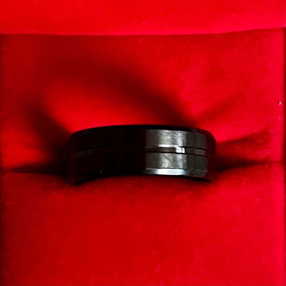 Triton Black Tungsten Polished Finish 6mm Band Grooved Ring Size 12